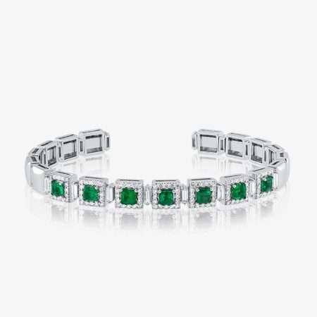 Radiance Diamond & Emerald Bangle, Yellow Gold