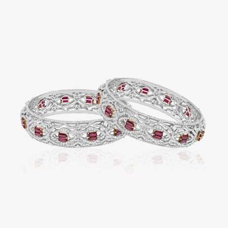 Ruby Flame Diamond & Ruby Bangle, White Gold
