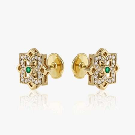 Celestial Diamond & Emerald Earring, Yellow Gold