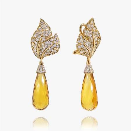 Special Citrine & Diamond Drop Earring, Yellow Gold