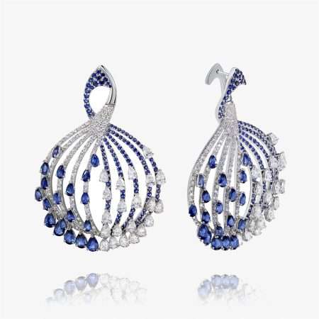 Blue Fire Diamond & Sapphire Blue Fire Earring, White Gold