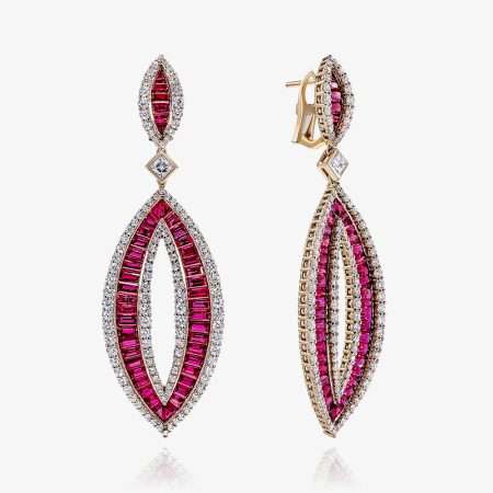 Ruby Flame Diamond & Ruby Red Fire Earring, Rose Gold