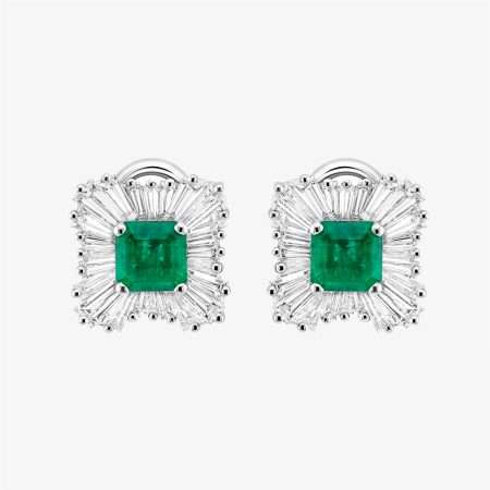 Emerald Glow Diamond & Emerald Emerald Earring, White Gold S1