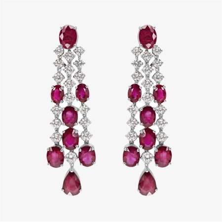 Ruby Flame Diamond & Ruby Diamond Ruby Earring, White Gold