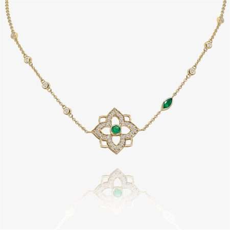 Celestial Diamond & Emerald Diamond Pendant, Yellow Gold