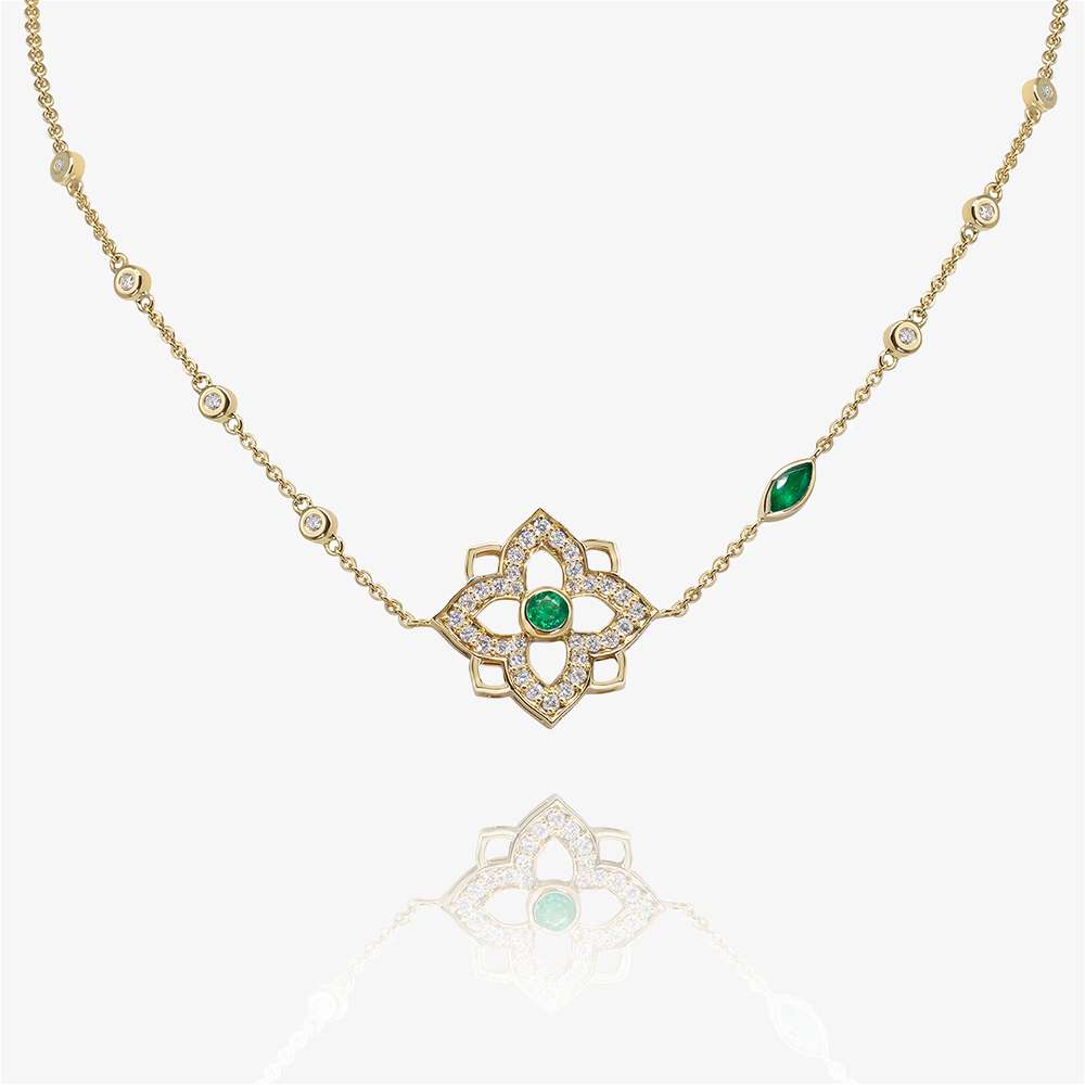 Celestial Diamond & Emerald Diamond Pendant, Yellow Gold