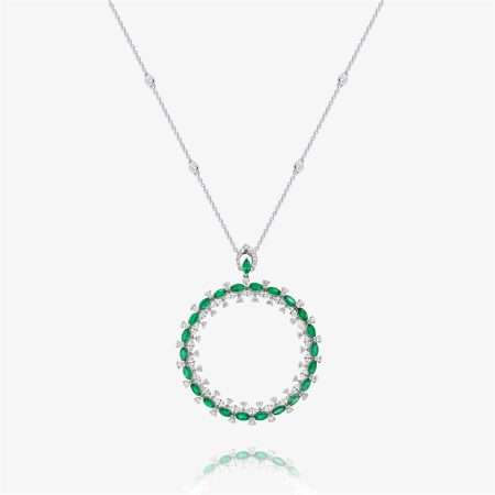 Special Diamond & Emerald Emerald Pendant, White Gold