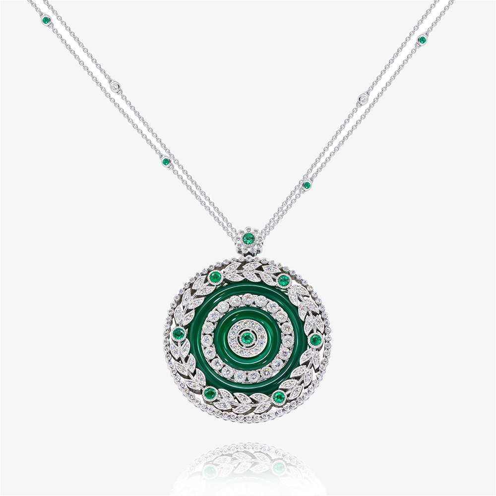 Harmony Jade Diamond & Emerald Emerald Pendant, White Gold