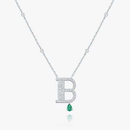 Aura Initials Diamond & Emerald Initial Pendant, White Gold S2