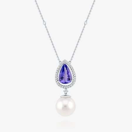 Purity Diamond & Tanzanite Pearl Pendant, White Gold