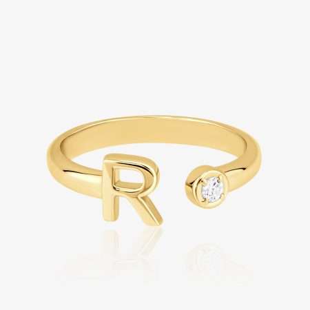 Aura Initials Diamond Initial Diamond Ring, Yellow Gold