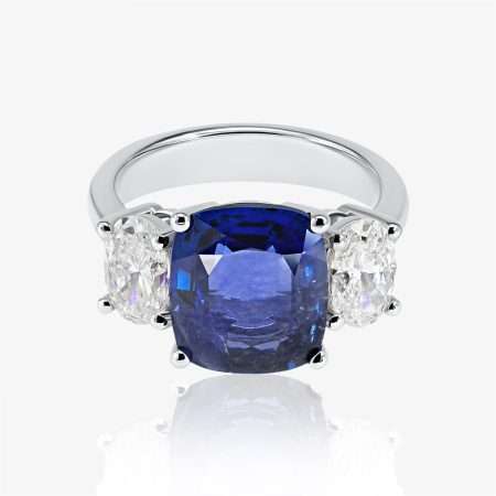 Blue Fire Diamond & Sapphire Sapphire Ring, White Gold
