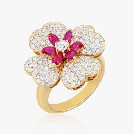 Ruby Flame Diamond & Ruby Diamond Ring, Yellow Gold