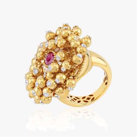 Special Diamond & Ruby Signature Ring, Yellow Gold