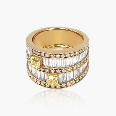 Gem Led Diamond & Emerald Diamond Ring, White Gold